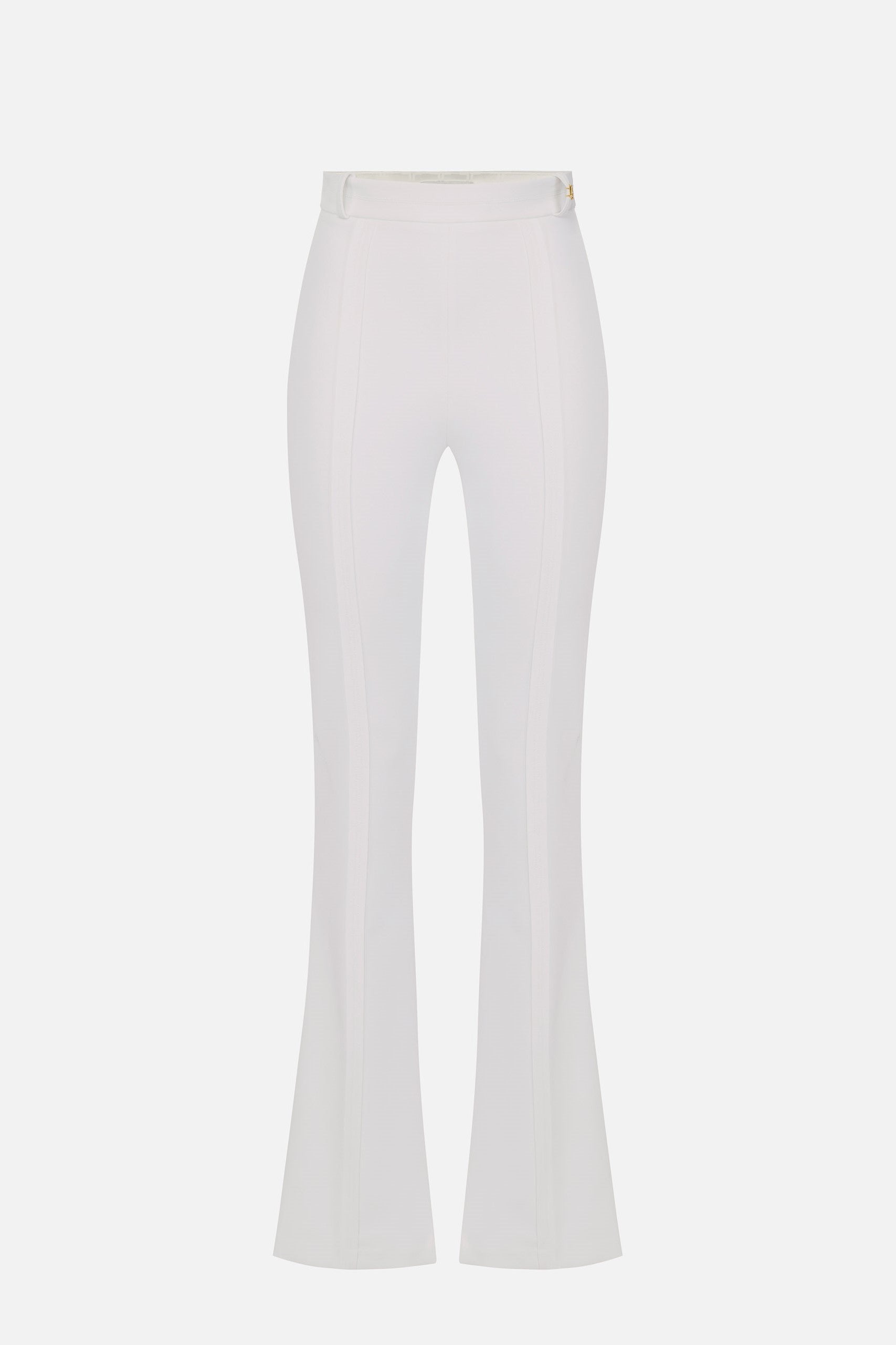 Elisabetta Franchi Pantaloni In Doppio Crêpe Stretch con Charm Logo PA16961E2 AVORIO