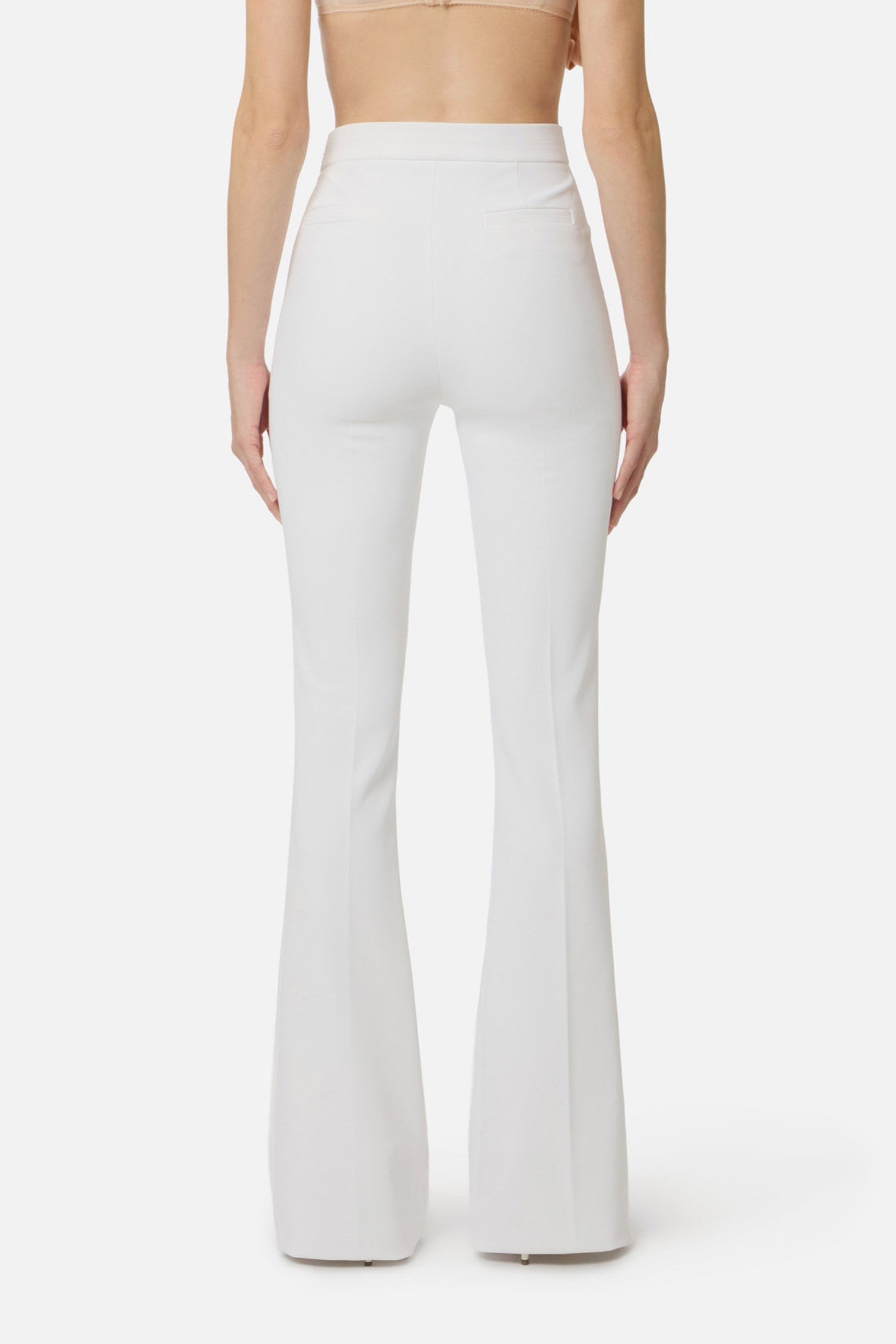 Elisabetta Franchi Pantaloni In Doppio Crêpe Stretch con Charm Logo PA16961E2 AVORIO