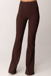 Elisabetta Franchi Pantaloni In Doppio Crêpe Stretch con Charm Logo PA16961E2 CACAO