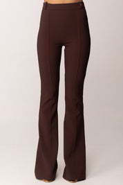 Elisabetta Franchi Pantaloni In Doppio Crêpe Stretch con Charm Logo PA16961E2 CACAO