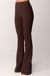 Elisabetta Franchi Pantaloni In Doppio Crêpe Stretch con Charm Logo PA16961E2 CACAO