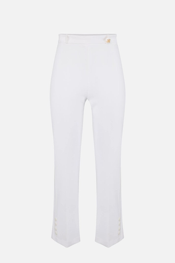 Elisabetta Franchi Pantaloni In Doppio Crêpe Stretch con Logo Charm PA16861E2 AVORIO