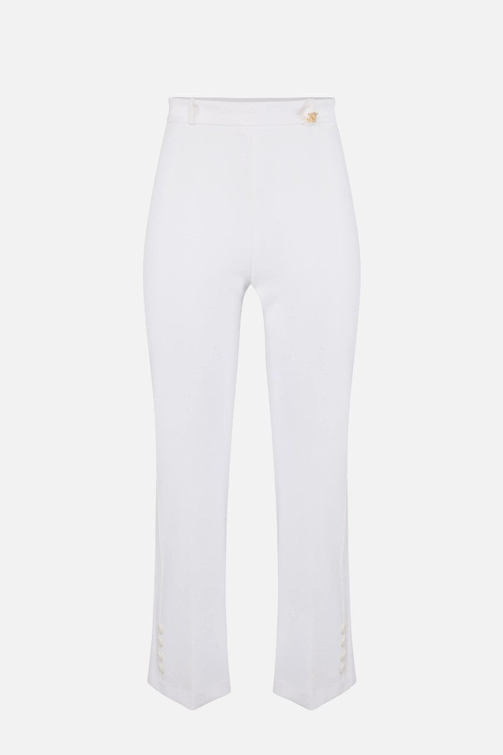 Elisabetta Franchi Pantaloni In Doppio Crêpe Stretch con Logo Charm PA16861E2 AVORIO