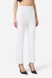 Elisabetta Franchi Pantaloni In Doppio Crêpe Stretch con Logo Charm PA16861E2 AVORIO