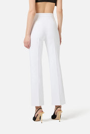 Elisabetta Franchi Pantaloni In Doppio Crêpe Stretch con Logo Charm PA16861E2 AVORIO