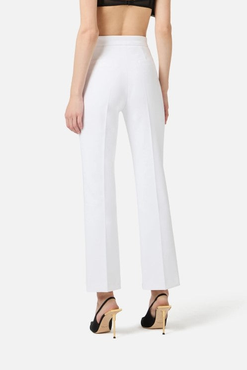 Elisabetta Franchi Pantaloni In Doppio Crêpe Stretch con Logo Charm PA16861E2 AVORIO