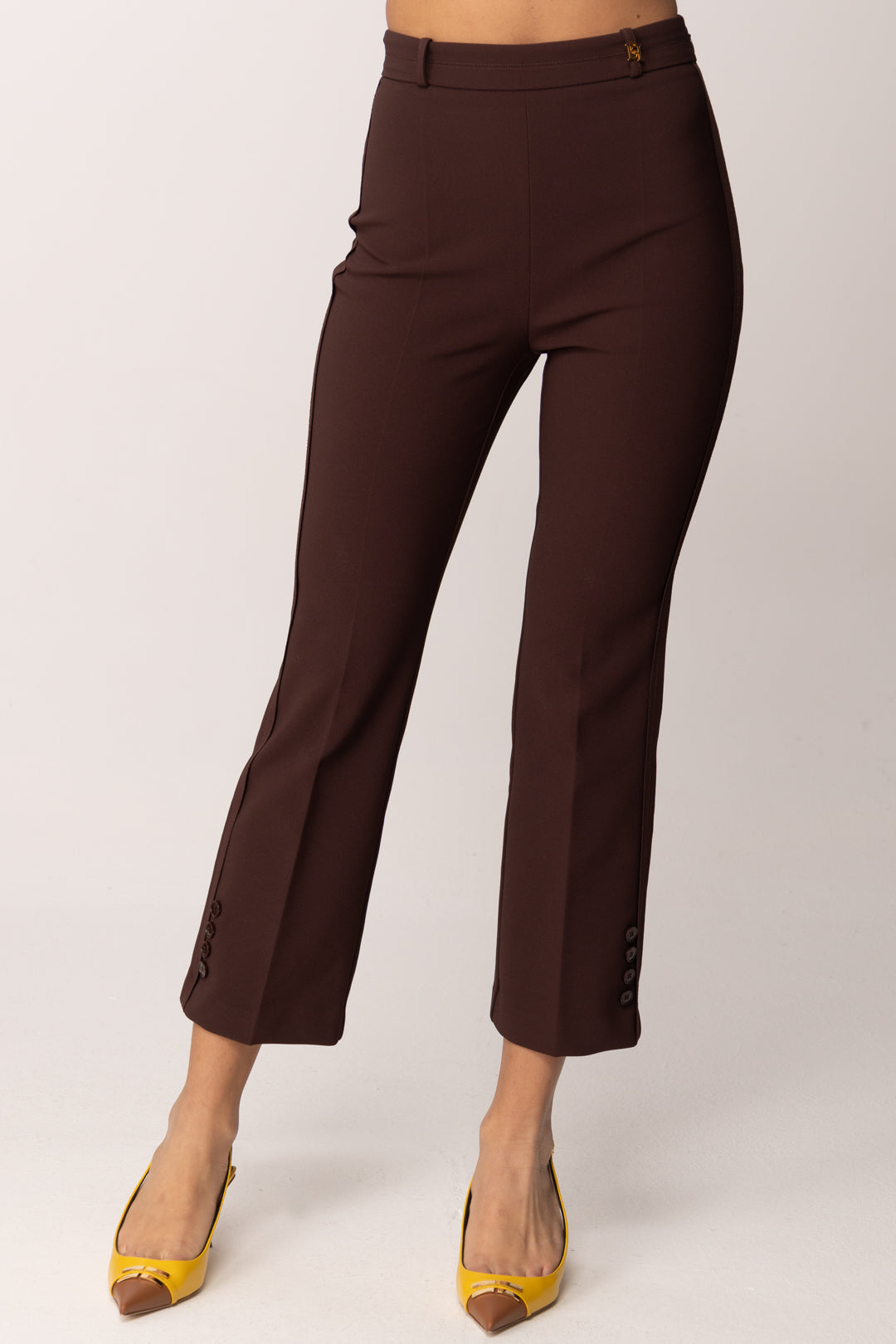 Elisabetta Franchi Pantaloni In Doppio Crêpe Stretch con Logo Charm PA16861E2 CACAO