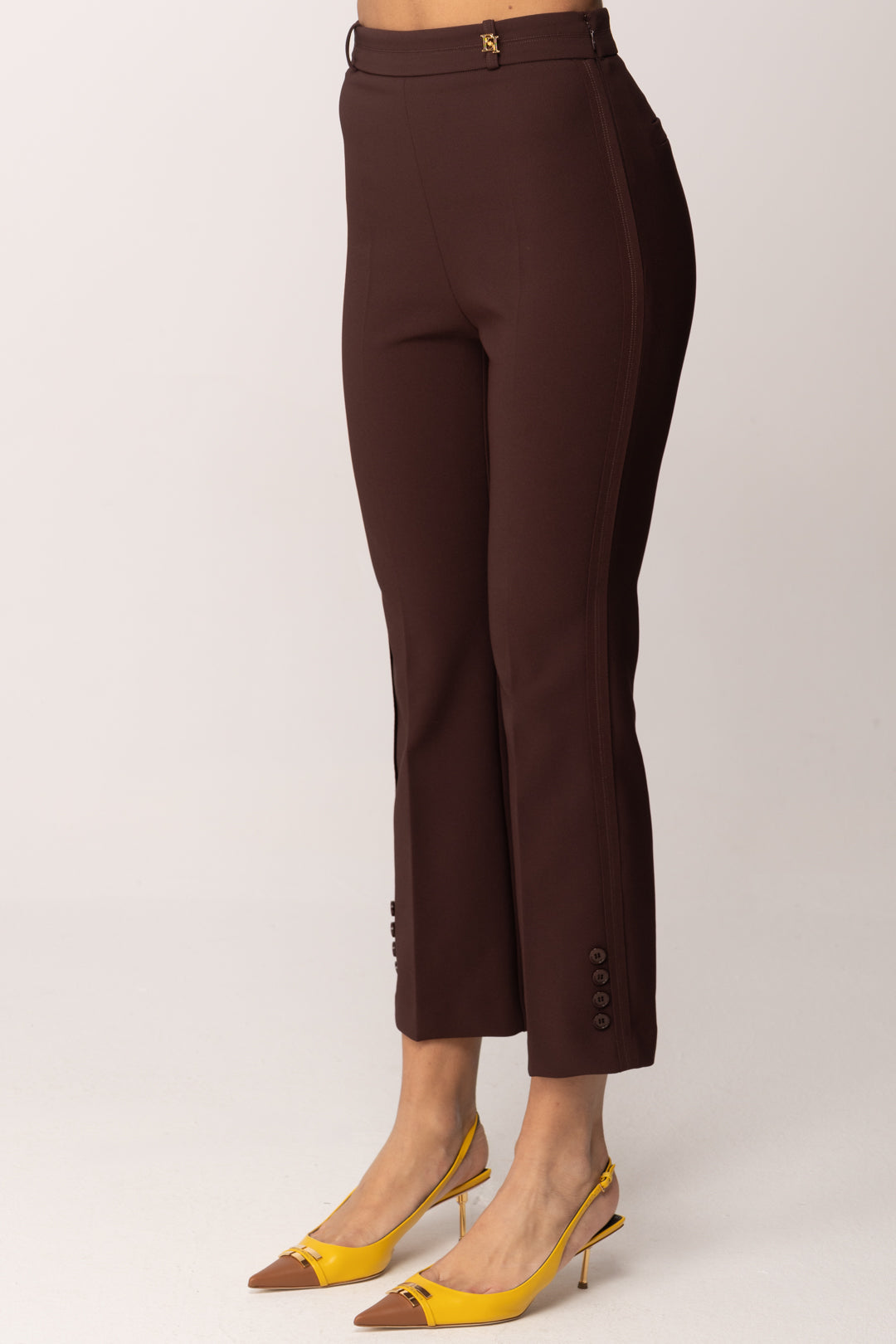 Elisabetta Franchi Pantaloni In Doppio Crêpe Stretch con Logo Charm PA16861E2 CACAO