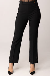 Elisabetta Franchi Pantaloni In Doppio Crêpe Stretch con Logo Charm PA16861E2 NERO