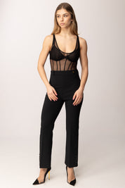 Elisabetta Franchi Pantaloni In Doppio Crêpe Stretch con Logo Charm PA16861E2 NERO