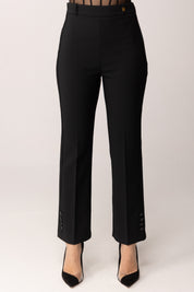 Elisabetta Franchi Pantaloni In Doppio Crêpe Stretch con Logo Charm PA16861E2 NERO