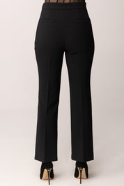 Elisabetta Franchi Pantaloni In Doppio Crêpe Stretch con Logo Charm PA16861E2 NERO