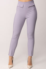 Elisabetta Franchi Pantaloni In Doppio Crêpe Stretch con Logo Ricamato PA17061E2 LILLA