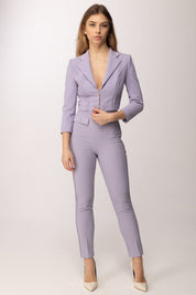 Elisabetta Franchi Pantaloni In Doppio Crêpe Stretch con Logo Ricamato PA17061E2 LILLA