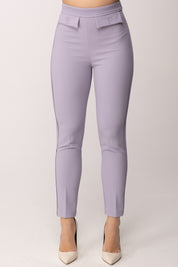 Elisabetta Franchi Pantaloni In Doppio Crêpe Stretch con Logo Ricamato PA17061E2 LILLA