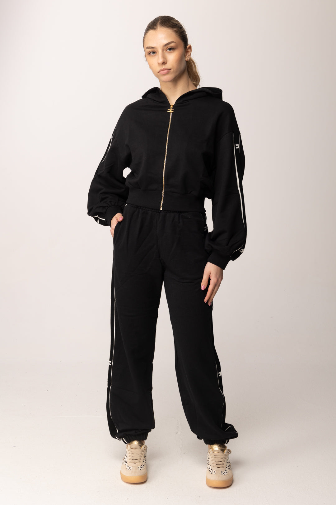 Elisabetta Franchi Bambina Pantaloni In Felpa con Bande Laterali Logate EFPA3160FF002.N275