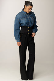 Elisabetta Franchi Pantaloni In Gabardina con Dettagli Utility PA11856E2 NERO