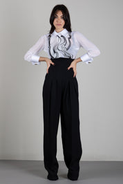 Elisabetta Franchi Pantaloni In Gabardina Fluida con Vita Bustier PA22267E2 NERO
