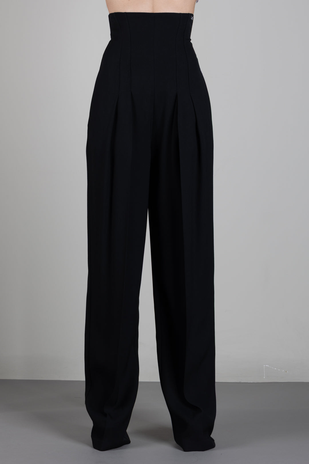 Elisabetta Franchi Pantaloni In Gabardina Fluida con Vita Bustier PA22267E2 NERO