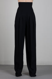 Elisabetta Franchi Pantaloni In Gabardina Fluida con Vita Bustier PA22267E2 NERO