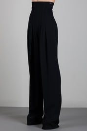 Elisabetta Franchi Pantaloni In Gabardina Fluida con Vita Bustier PA22267E2 NERO