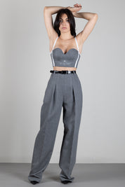 Elisabetta Franchi Pantaloni In Lana a Vita Alta con Cintura PA22367E2 GRIGIO MELANGE