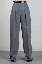 Elisabetta Franchi Pantaloni In Lana a Vita Alta con Cintura PA22367E2 GRIGIO MELANGE