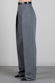 Elisabetta Franchi Pantaloni In Lana a Vita Alta con Cintura PA22367E2 GRIGIO MELANGE