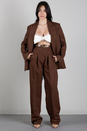 Elisabetta Franchi Pantaloni In Lana a Vita Alta con Cintura PA22367E2 SIGARO