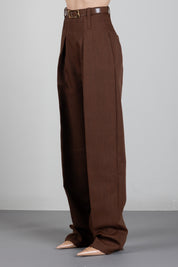 Elisabetta Franchi Pantaloni In Lana a Vita Alta con Cintura PA22367E2 SIGARO