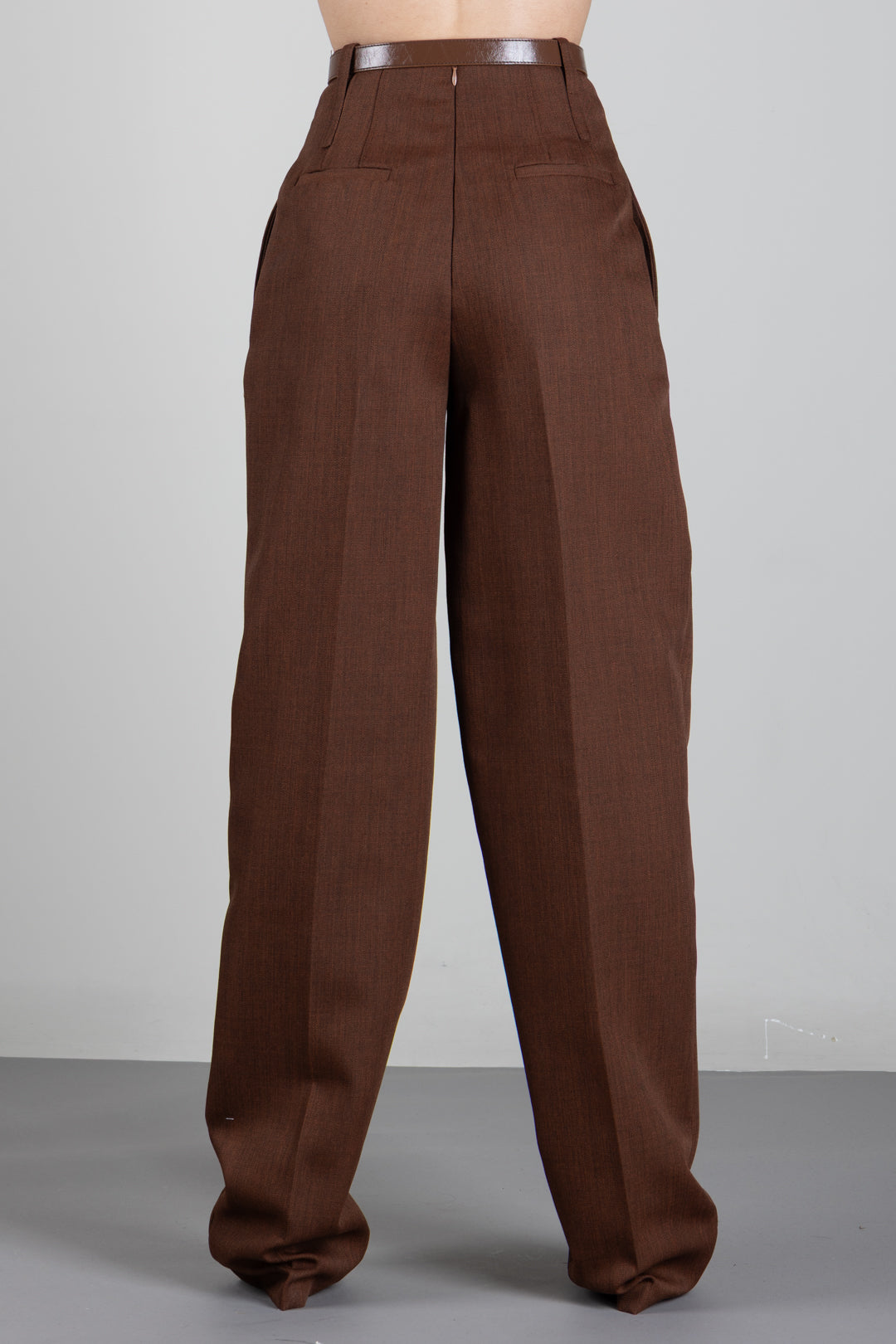 Elisabetta Franchi Pantaloni In Lana a Vita Alta con Cintura PA22367E2 SIGARO