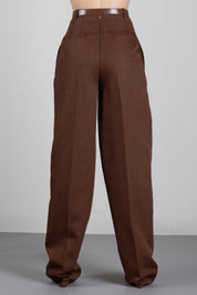 Elisabetta Franchi Pantaloni In Lana a Vita Alta con Cintura PA22367E2 SIGARO