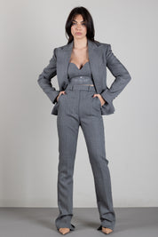 Elisabetta Franchi Pantaloni In Lana Vergine con Piega Stirata PA18667E2 GRIGIO MELANGE