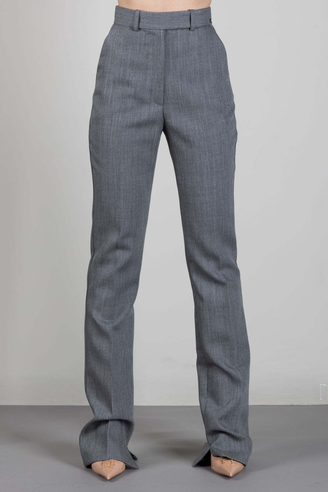 Elisabetta Franchi Pantaloni In Lana Vergine con Piega Stirata PA18667E2 GRIGIO MELANGE