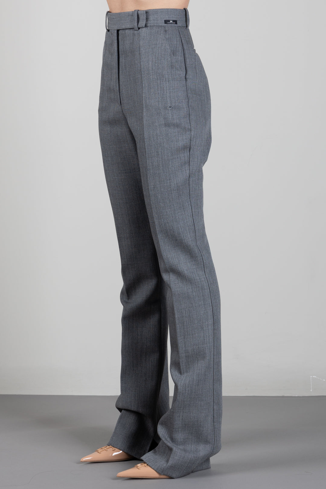 Elisabetta Franchi Pantaloni In Lana Vergine con Piega Stirata PA18667E2 GRIGIO MELANGE