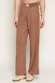 Elisabetta Franchi Pantaloni In Maglia con Bottoni e Bande In Viscosa KP74S61E2 ARGILLA/BURRO