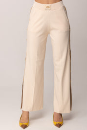 Elisabetta Franchi Pantaloni In Maglia con Bottoni e Bande In Viscosa KP74S61E2 BURRO/CAMMELLO