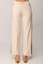 Elisabetta Franchi Pantaloni In Maglia con Bottoni e Bande In Viscosa KP74S61E2 BURRO/CAMMELLO