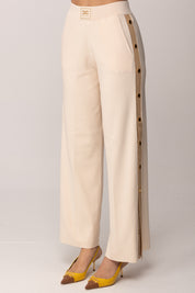 Elisabetta Franchi Pantaloni In Maglia con Bottoni e Bande In Viscosa KP74S61E2 BURRO/CAMMELLO
