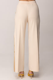 Elisabetta Franchi Pantaloni In Maglia con Bottoni e Bande In Viscosa KP74S61E2 BURRO/CAMMELLO