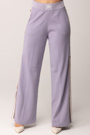 Elisabetta Franchi Pantaloni In Maglia con Bottoni e Bande In Viscosa KP74S61E2 LILLA/BURRO