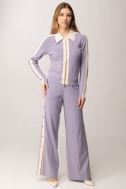 Elisabetta Franchi Pantaloni In Maglia con Bottoni e Bande In Viscosa KP74S61E2 LILLA/BURRO