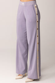 Elisabetta Franchi Pantaloni In Maglia con Bottoni e Bande In Viscosa KP74S61E2 LILLA/BURRO