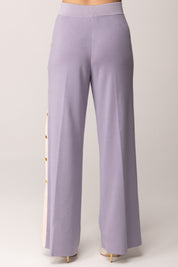 Elisabetta Franchi Pantaloni In Maglia con Bottoni e Bande In Viscosa KP74S61E2 LILLA/BURRO