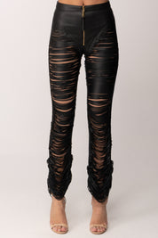 Elisabetta Franchi Pantaloni In Nappa con Frange PP01G63E2 NERO