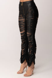 Elisabetta Franchi Pantaloni In Nappa con Frange PP01G63E2 NERO