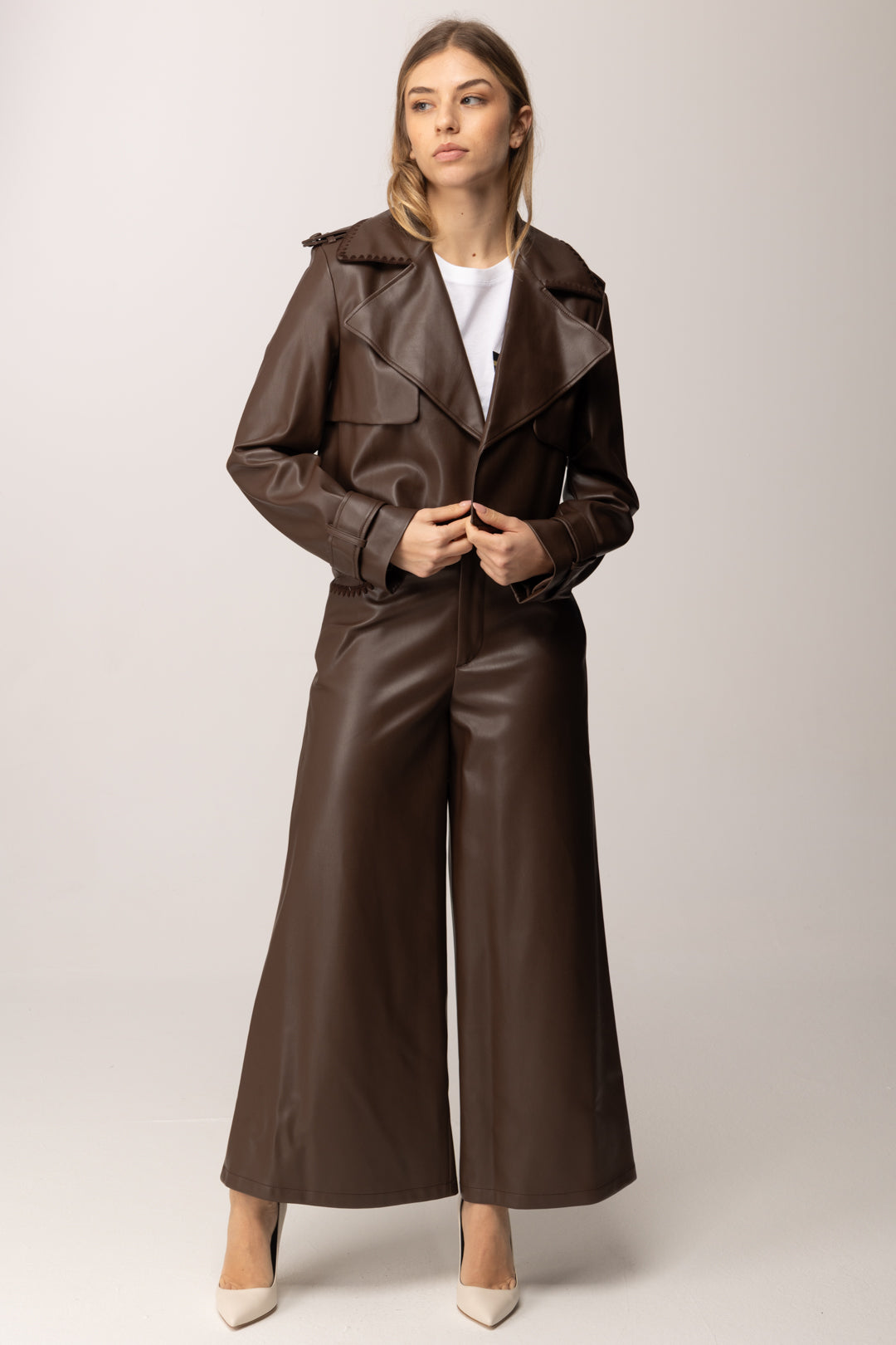 Meme Road Pantaloni In Pelle con Tasche Ricamate M8398P FONDENTE