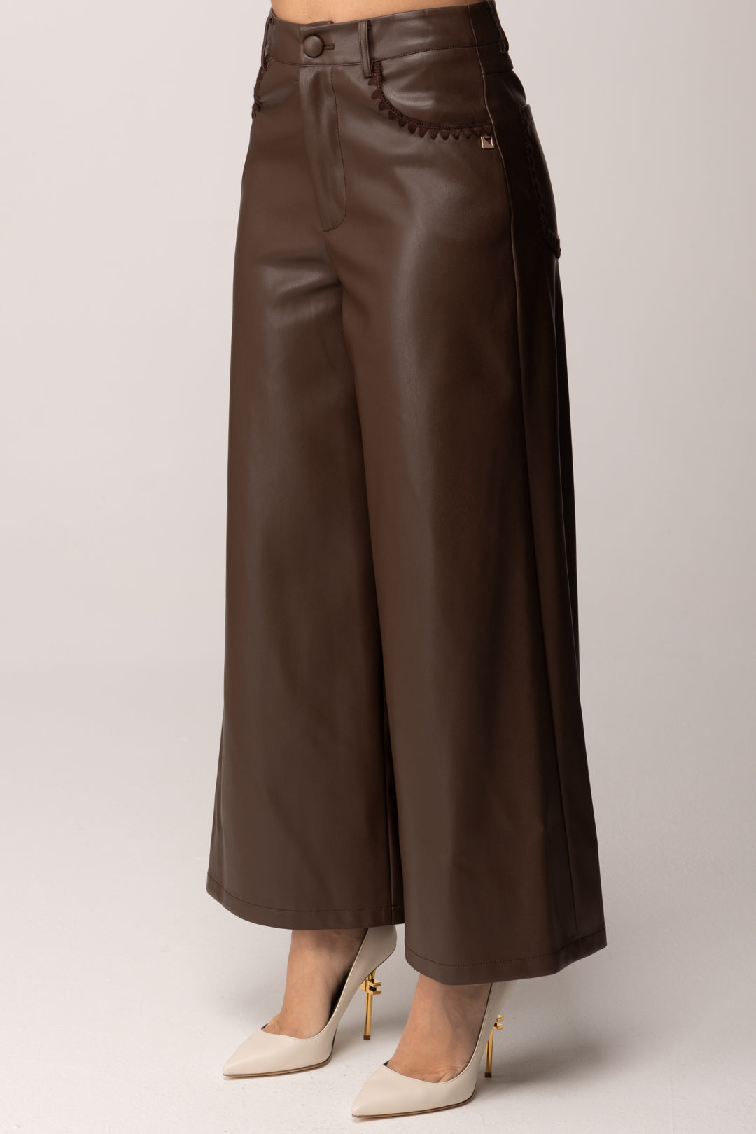 Meme Road Pantaloni In Pelle con Tasche Ricamate M8398P FONDENTE