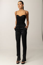 Elisabetta Franchi Pantaloni In Raso con Spacchetti PA13057E2 NERO