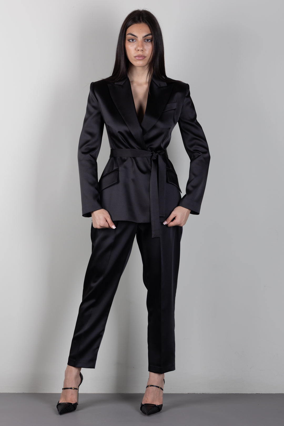 Elisabetta Franchi Pantaloni In Raso Stretch con Pinces PA20366E2 NERO